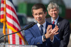 U.S. Transportation Secretary Pete Buttigieg speaks to the media during a visit to the Georgia Ports Authority's Megarail facility, Friday, Dec., 17, 2021 in Savannah, Ga. Buttigieg used the visit to highlight the coordination with the his department and the Georgia Ports Authority to improve its cargo flow.