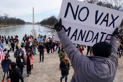 Protesters gather for a rally against COVID-19 vaccine mandates in front of the Lincoln Memorial in Washington on Jan. 23, 2022.