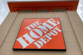 A Home Depot logo sign hands on its facade on May 14, 2021, in North Miami, Florida.