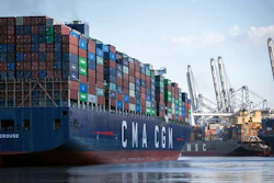 The container ship CMA CGM Laperouse, left, docks at the Georgia Ports Authority's Port of Savannah, Sept. 29, 2021, in Savannah, Ga. The Port of Savannah saw a whopping 20% increase in shipping containers moving across its docks in 2021 as U.S. seaports scrambled to keep up with a surge in cargo that crammed container yards and forced ships to line up and wait at sea. The Georgia Ports Authority reported Tuesday, Jan. 25, 2022 that Savannah's port handled a record 5.6 million container units of imports and exports last year _ an increase of 1 million container units from the 2020 calendar year.