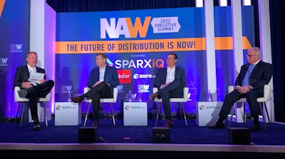 From left: David Bauders, CEO of SPARXiQ; Randy Breaux, President of Motion; James Howe, Executive Vice President of Motion; and Mike Marks, Managing Partner of Indian River Consulting Group hold a 'Roadmap to Sales Force Transformation' panel discussion on Jan. 26 during NAW's 2022 Executive Summit in Washington, D.C.
