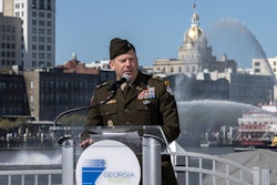 Col. Joe Geary, commander of the U.S. Army Corps of Engineers-Savannah District, speaks at a ceremony marking completion of the Savannah Harbor deepening, Savannah, Ga., March 25, 2022.