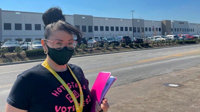 Michelle Valentin Nieves outside the Amazon fulfillment center in Staten Island, March 16, 2022.