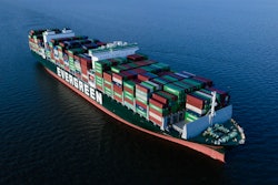 The container ship Ever Forward, which ran aground in the Chesapeake Bay off the coast near Pasadena, Md., the night before, is seen Monday, March 14, 2022.