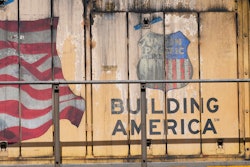 A worn Union Pacific Railroad logo on a locomotive, Jackson, Miss., April 20, 2022.