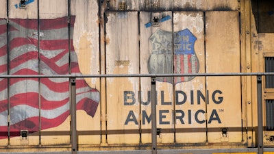 A worn Union Pacific Railroad logo on a locomotive, Jackson, Miss., April 20, 2022.