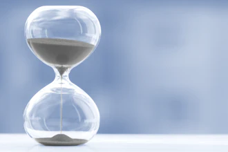 Hourglass On A Blurred Trendy Blue Background, Time And Glass 1192893429 5000x2400