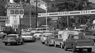 Cars line up at a gas station in Martinez, Calif., Sept. 21, 1973.