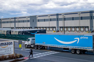 A truck arrives at the Amazon warehouse facility on the Staten Island borough of New York, April 1, 2022. Amazon is planning to sublease some of its warehouse space because the pandemic-fueled surge in online shopping has slowed.