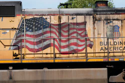 A Union Pacific Railroad locomotive in the Jackson, Miss., terminal rail yard, April 20, 2022.