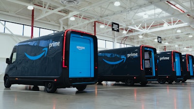 Amazon's custom electric delivery vehicles from Rivian.