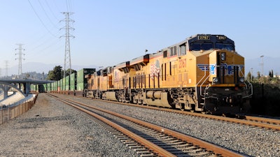 Union Pacific freight train, Los Angeles, June 2022.