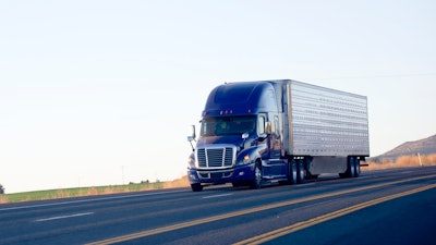 Blue Modern Semi Truck Reefer Trailer Carry Cargo On Highway 492741128 2122x1416