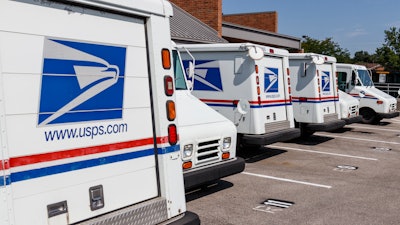 U.S. Postal Service mail trucks, Indianapolis, Aug. 2019.