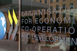 The logo at OECD headquarters in Paris, June 7, 2017.
