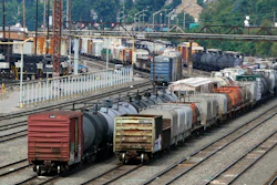 Freight cars at the Norfolk Southern Conway Terminal in Conway, Pa., Sept. 15, 2022.