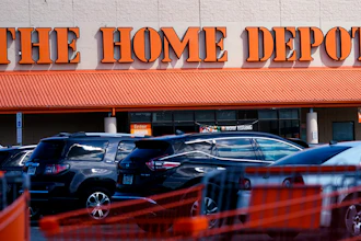Shopping carts outside a Home Depot in Philadelphia, Sept. 21, 2022.