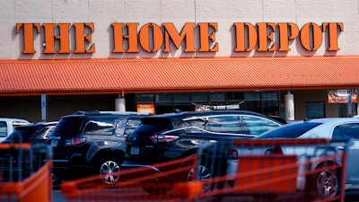 Shopping carts outside a Home Depot in Philadelphia, Sept. 21, 2022.