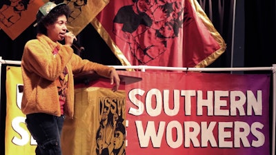 Mariah Parker, USSW organizer, speaks at the Levi C. Chavous Conference Center in Columbia, S.C., Nov. 18, 2022.