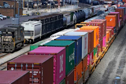 Freight train cars and containers at Norfolk Southern Railroad's Conway Yard in Conway, Pa., April 2, 2021.