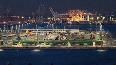 Evergreen shipping docks at the Port of Los Angeles, Nov. 21, 2022.