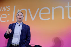 Amazon Web Services CEO Andy Jassy discusses a new initiative during AWS re:Invent 2019 on Dec. 5, 2019, in Las Vegas.