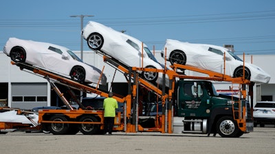 New Corvettes delivered to a Chevrolet dealer in Wheeling, Ill., May 9, 2023.