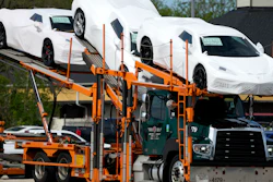 Corvettes are delivered to a Chevrolet dealership in Wheeling, Ill., May 9, 2023.