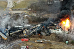 A Norfolk and Southern freight train that derailed in East Palestine, Ohio, Feb. 4, 2023.