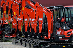 A line of Kubota compact excavators in Uniontown, Pa., June 9, 2023.