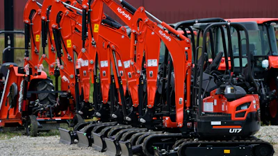 A line of Kubota compact excavators in Uniontown, Pa., June 9, 2023.
