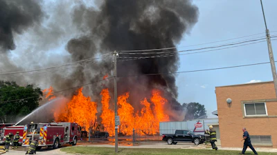 A fire at warehouse in the Northeast Industrial District, Kansas City, Mo., June 15, 2023.