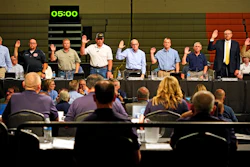 Witnesses are sworn in during a National Transportation Safety Board investigative hearing at East Palestine High School, East Palestine, Ohio, June 22, 2023.