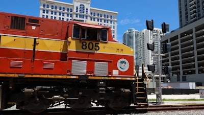 A Florida East Coast Railway train in Fort Lauderdale, Fla., Aug. 2021.