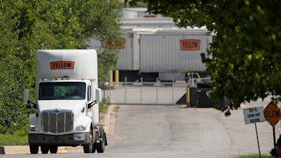Yellow Corp. trucks at a YRC Freight terminal in Kansas City, Mo., July 28, 2023.