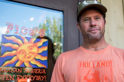 Co-owner Andy Parazette in front of Pica's Mexican Taqueria, Jackson, Wyo., Aug. 23, 2023.