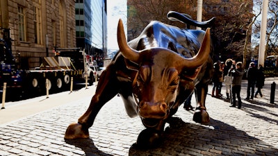 Charging Bull statue on Broadway, New York, Nov. 2014