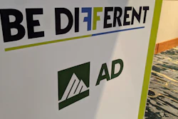 Sign at the AD North American meeting, Aurora, Colo., Sept. 13, 2023.