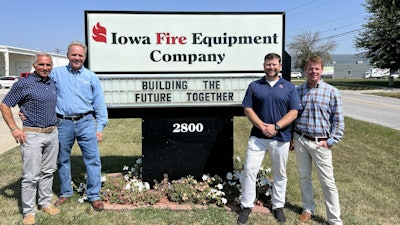 From left: Chuck Reimel, Pye-Barker VP of business development, Iowa Fire owner Brett Pruitt, Iowa Fire VP Kris Schultz, and Pye-Barker Regional Director Chris Jensen.