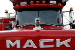 A hood ornament is seen on a used Mack truck on a lot in Evans City, Pa., Jan. 9, 2020.