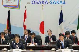 Japanese Foreign Minister Yoko Kamikawa, left, and Yasutoshi Nishimura, right, the minister in charge of trade, at a G-7 Trade Ministers' Meeting in Osaka, Oct. 29, 2023.