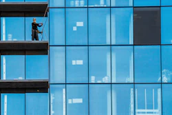 A construction worker on a high-rise residential building in Arlington, Va., Oct. 16, 2023.