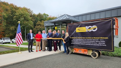 Kimball Midwest leaders and local officials cut the ribbon to mark the opening of the company’s Newtown Distribution Center, Newtown, Conn.