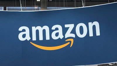 Amazon logo shown at the Vivatech show in Paris, June 15, 2023.