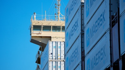 Containers on the world's first methanol-enabled container vessel, Copenhagen, Sept 14, 2023.