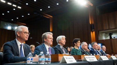 Bank executives testify during a Senate heading on Capitol Hill, Dec. 6, 2023.