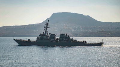 The guided-missile destroyer USS Carney in Souda Bay, Greece.