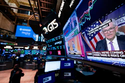 Federal Reserve Chairman Jerome Powell on a monitor on the floor at the New York Stock Exchange, July 26, 2023.