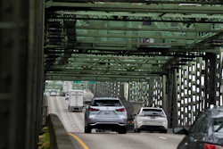 Traffic moves along the Interstate 5 bridge between Portland, Ore., and Vancouver, Wash., Feb. 13, 2024.