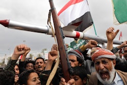 Houthi supporters rally in Sanaa, Yemen, March 8, 2024.